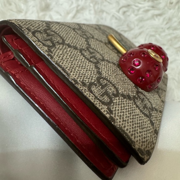 Gucci Unisex GG Supreme Card Case Wallet Cherries Canvas Five Card Slots - Picture 3 of 9